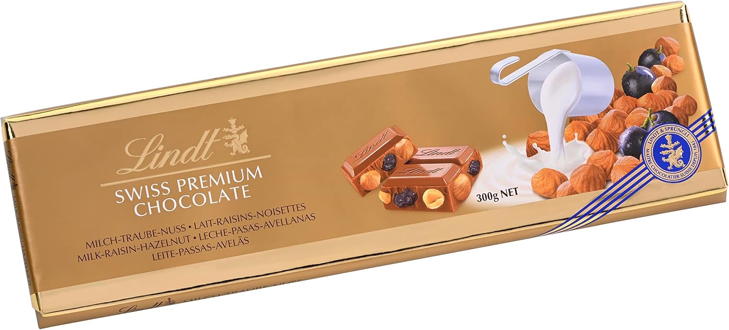Lindt Hazelnut and Raisin Gold Chocolate Bar, 300g Amazon.co.uk Grocery