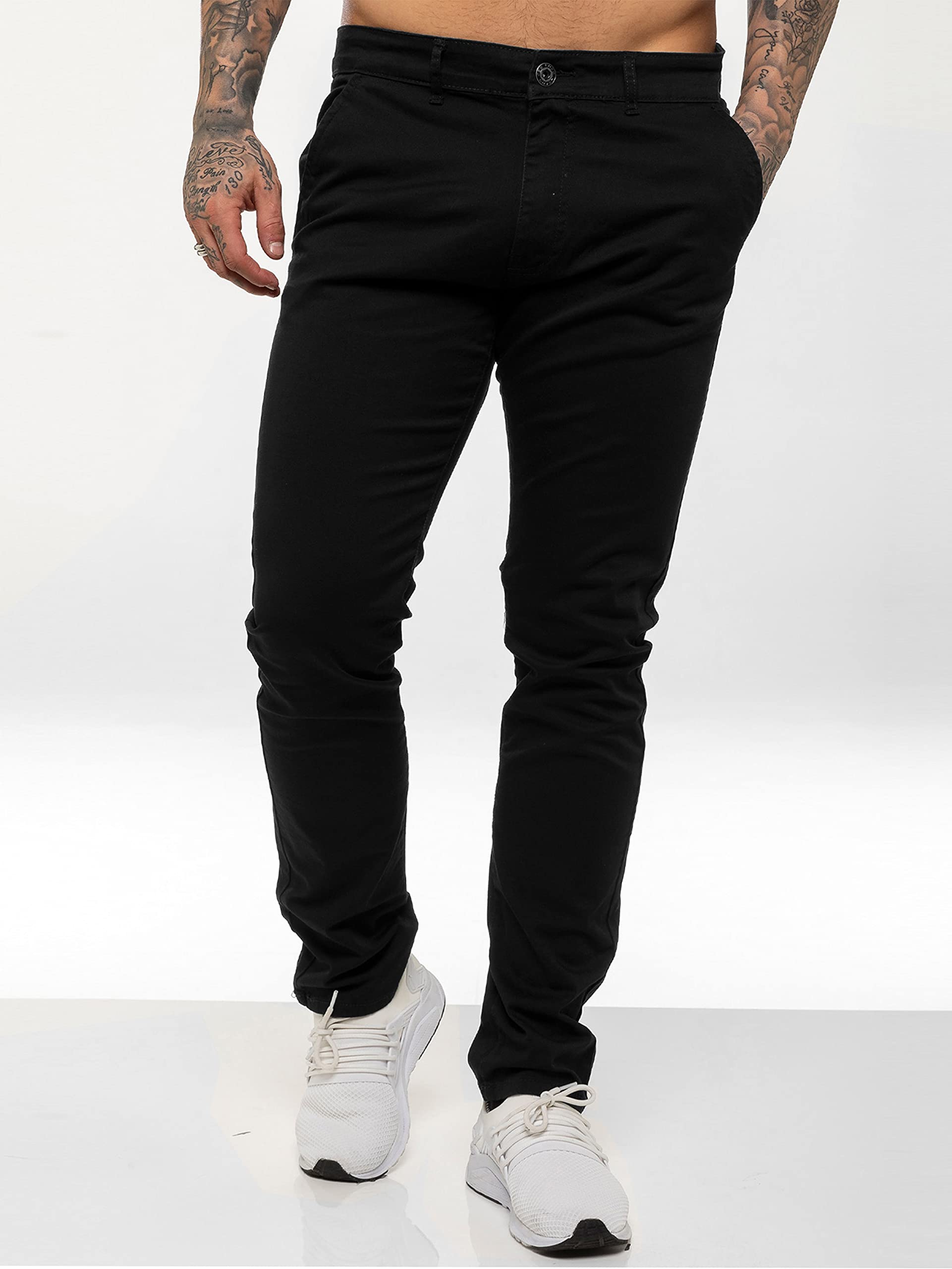 Pantalon Chino Jeans Stretch Coupe Ajustée Coton Homme avec Poches