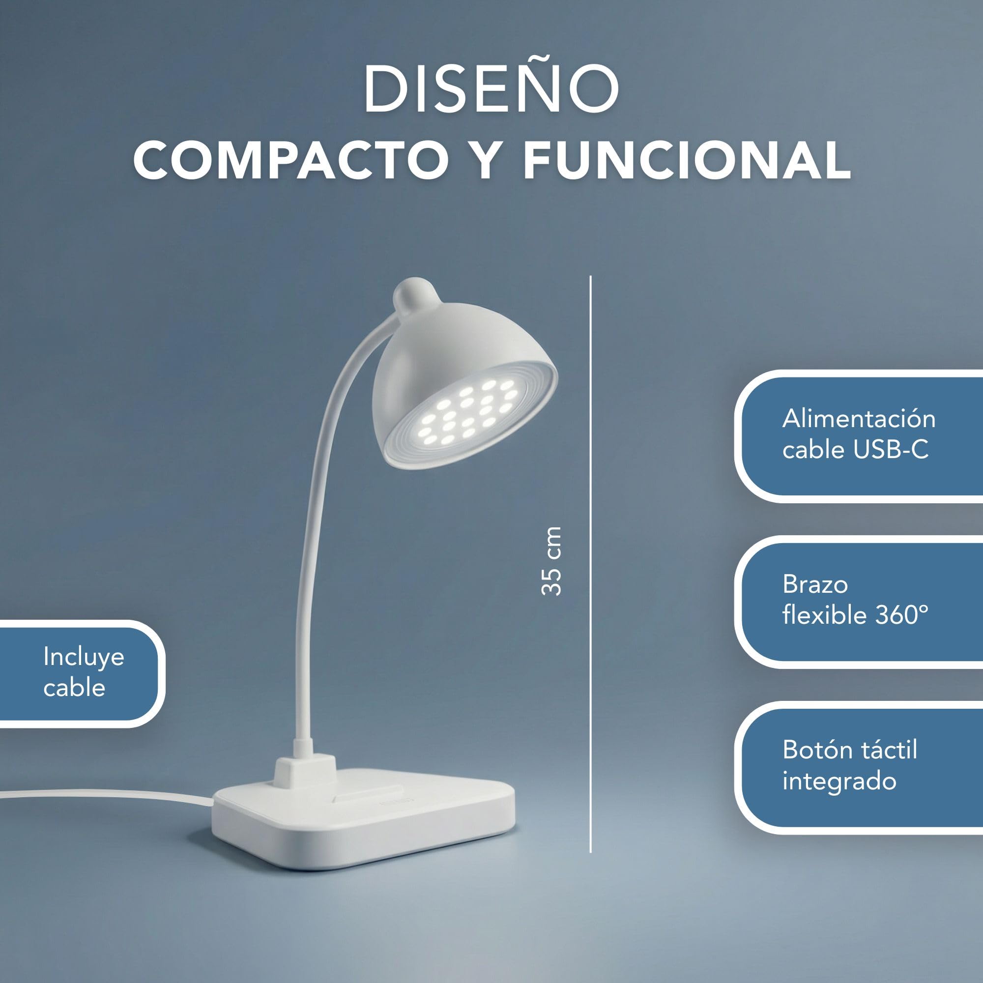 Flexo LED de Escritorio Antifatiga Ocular, Nivel de Brillo Regulable, Cuello de Cisne Flexible, Proteccion de los Ojos.