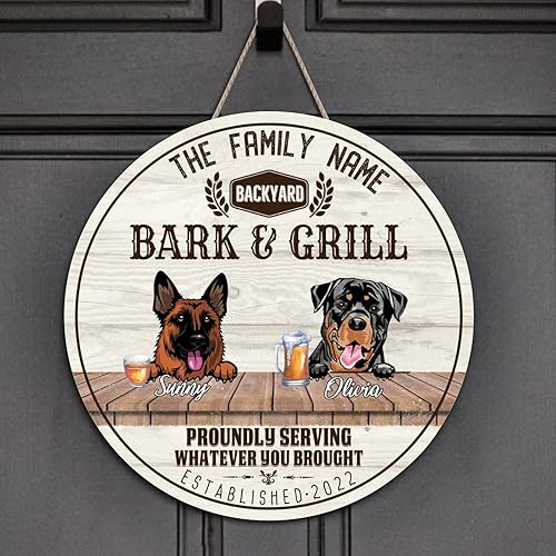Miniatura 7 de Welcome Sign Custom German Shepherd & Presa Canario Name Round Wooden Sign Rustic Custom Family Name Sign Pet Dog Wood Decor Farmhouse Wall Hanging