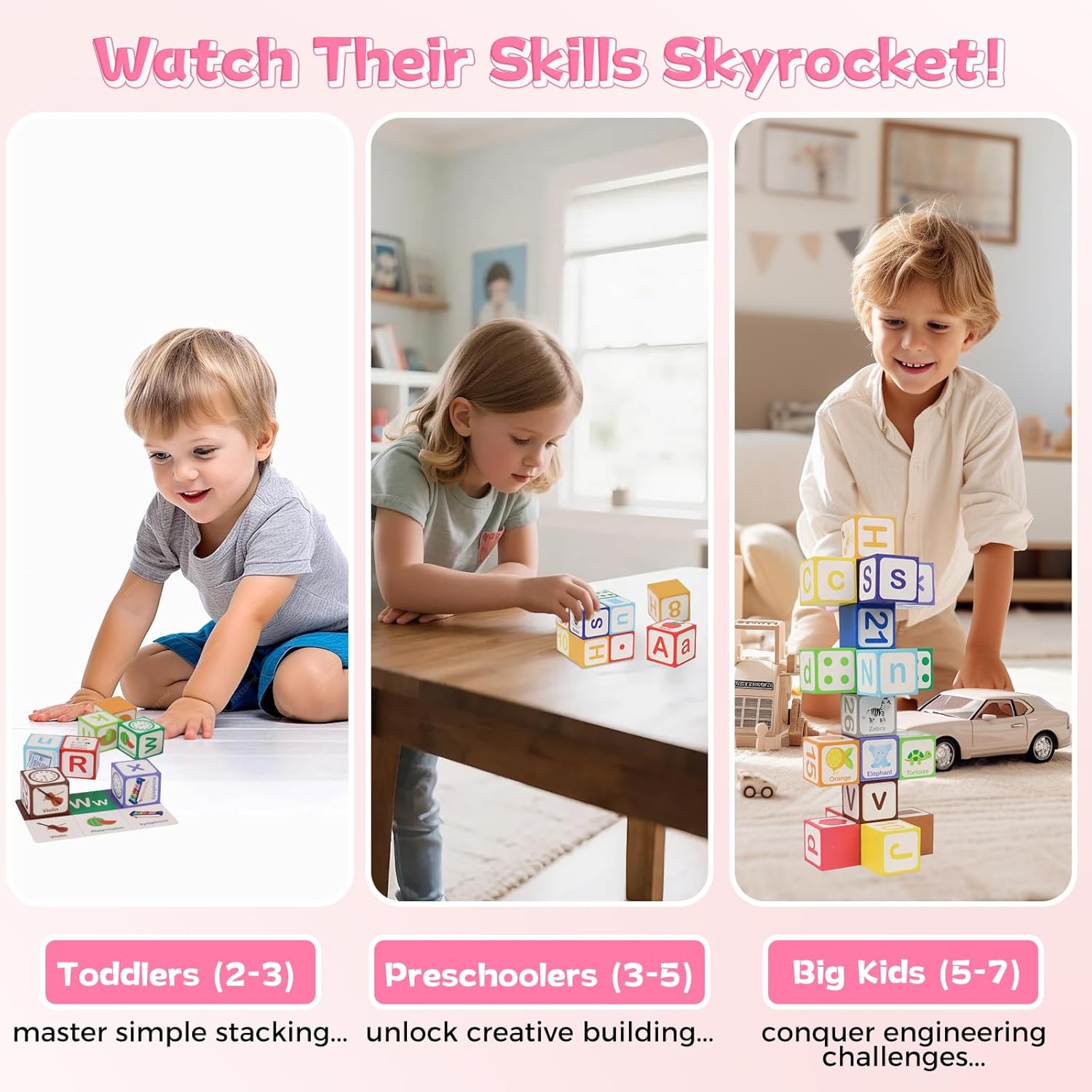 Magnetic Alphabet Blocks for Toddlers 1-3, 26 PCS ABC & Number Stacking Blocks with 9 Learning Cards, Educational Montessori STEM Toys for Kids Ages 3+ ，MontessoriToys for Boys Girls Gifts