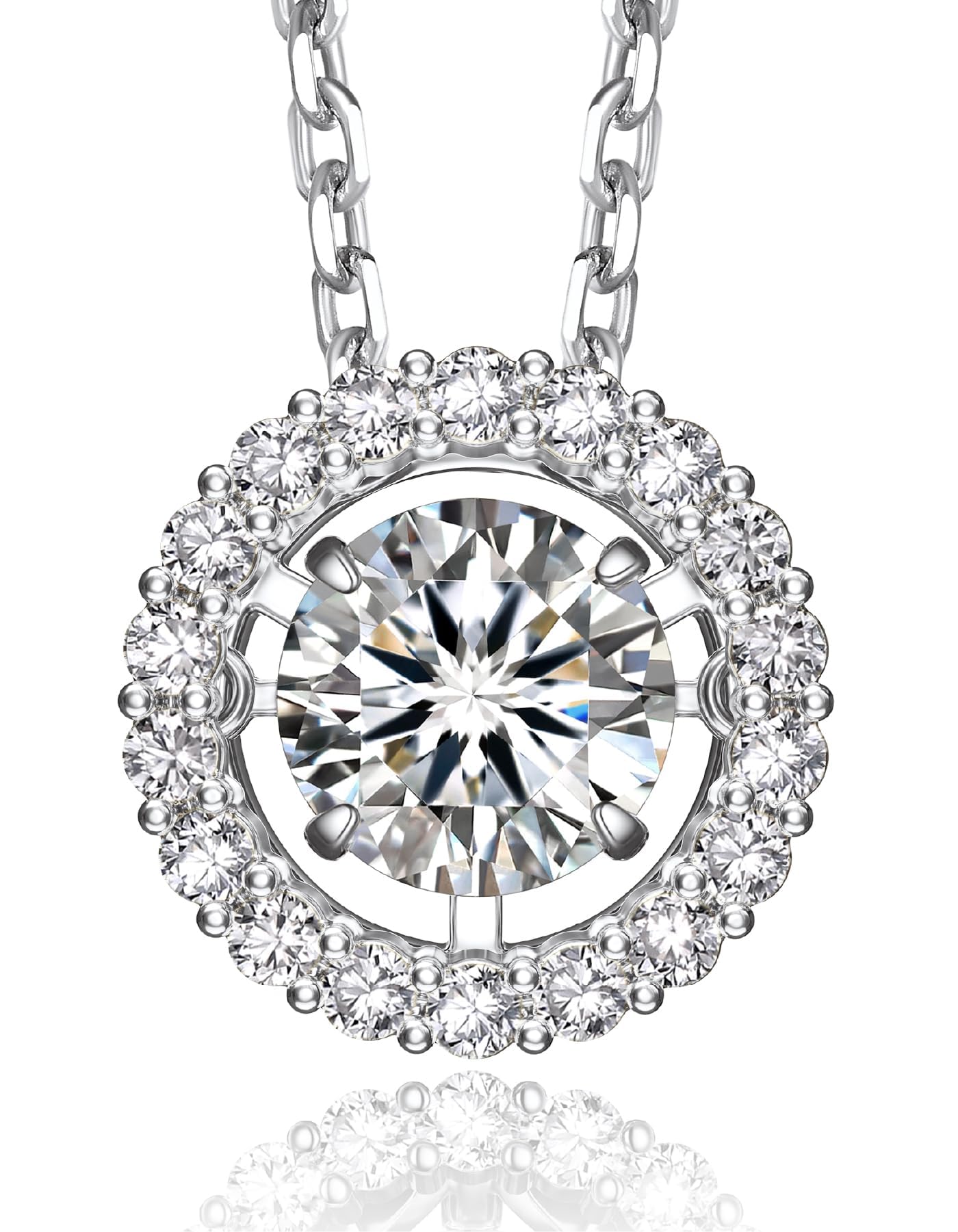 MomentWish Tanzende Halskette Damen Silber 925, 0,5/1 Karat Moissanite Funkelnde Tanz-Kette Halo Anhänger Schmuck Geschenk Valentinstag für Frauen