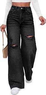 Trendy Queen Women's Wide Leg Ripped Jeans High Waisted Pants | Denim Classic Jeans, Baggy Y2k Pants, Loose Fit Fashion Clothes, Wide Leg Soft Cotton Jeans