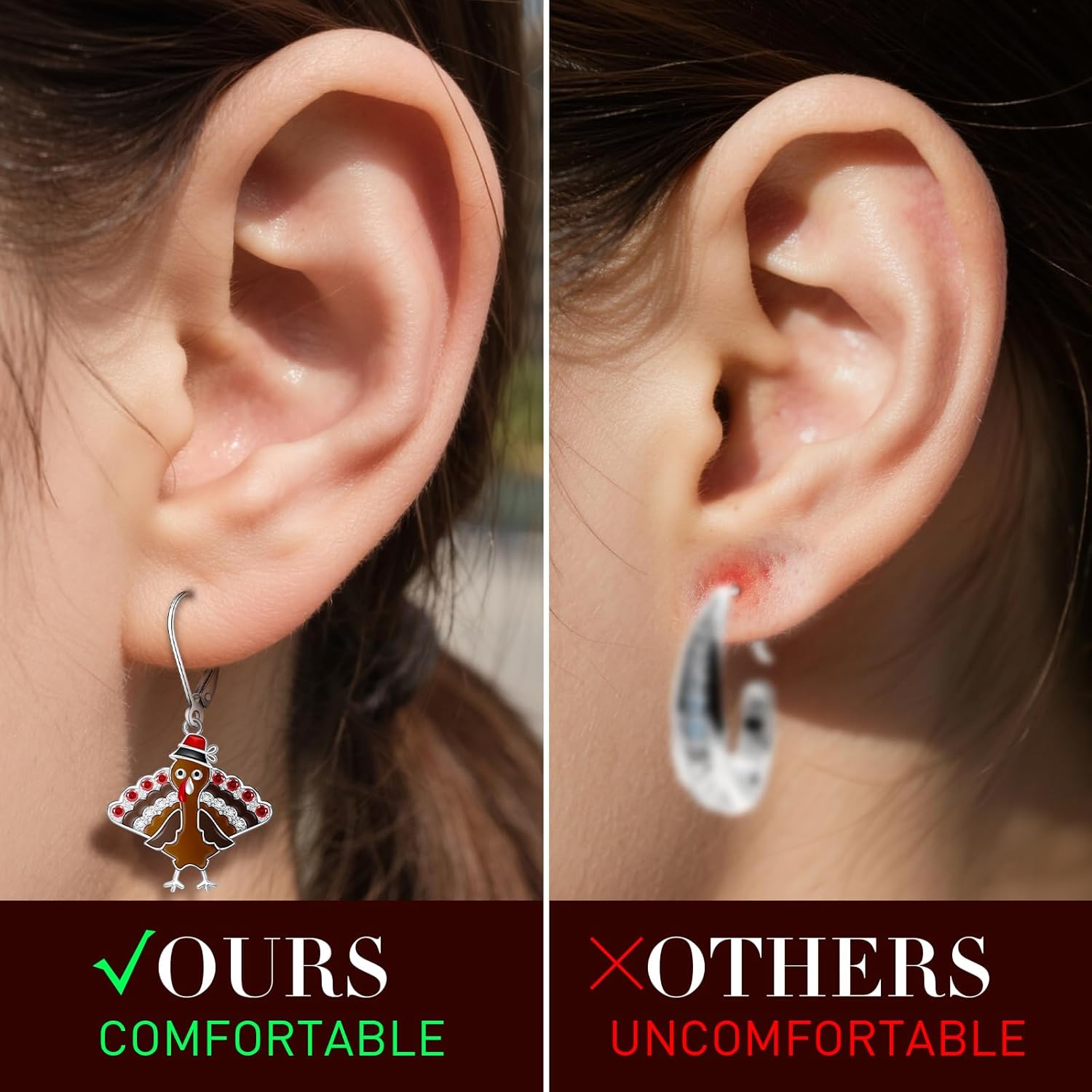 Thanksgiving Turkey Earrings for Women Dangling Turkey Earrings Sterling Silver Leverback Dangle Drop Jewelry Thanksgiving Gifts - Image 3