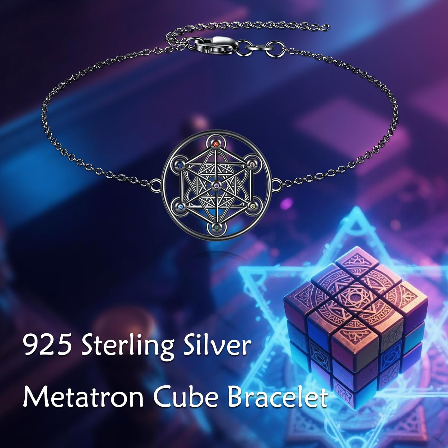 URONE Metatron Cube Bracelet 925 Sterling Silver Metatron Bracelet Geometry Jewelry Gifts for Women Men