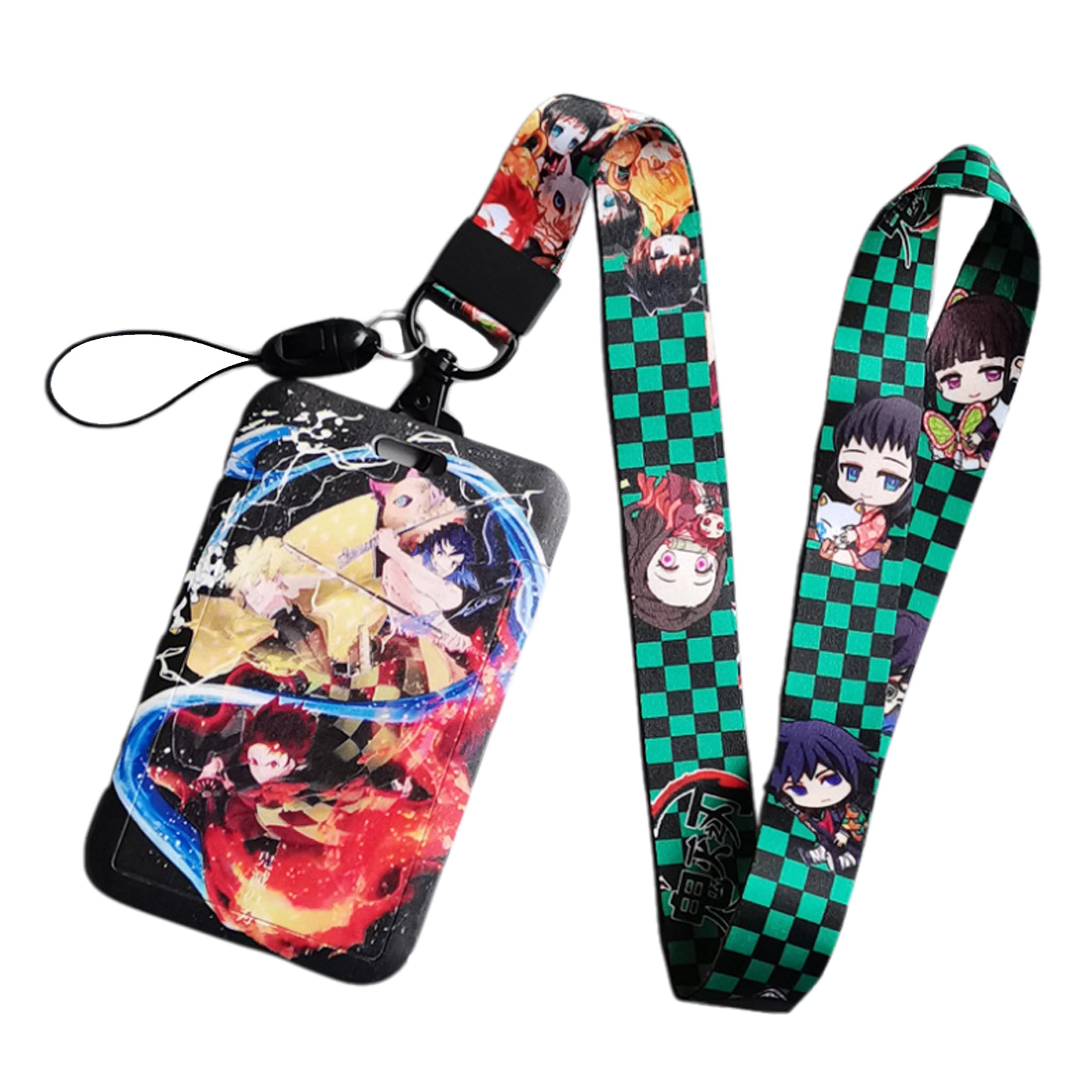 Satdflie Demon Slayer Lanyard with Card Holder Set, Cartoon-Style Card Protector for Office Worker, Slide Cover Design for Convenient Use, Color/19