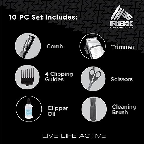 Miniatura 3 de RBX Maquinilla de afeitar eléctrica para hombres, 10 piezas de cortadora de pelo con cable para hombres, con tijeras de peine y 4 guías de recorte,