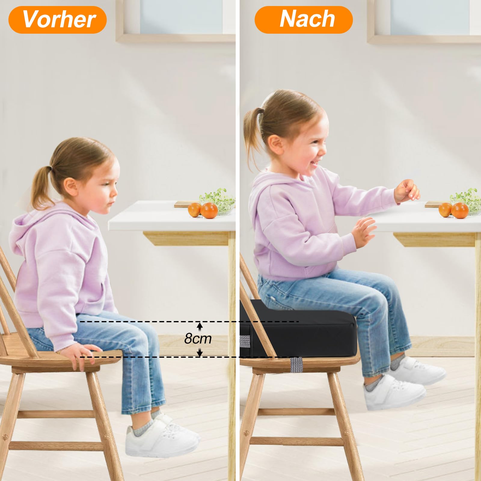 Sedia rialzata per bambini, in poliuretano, lavabile, smontabile, con 2 fibbie di sicurezza, antiscivolo, per tavolo da pranzo, baby booster Seat (nero)