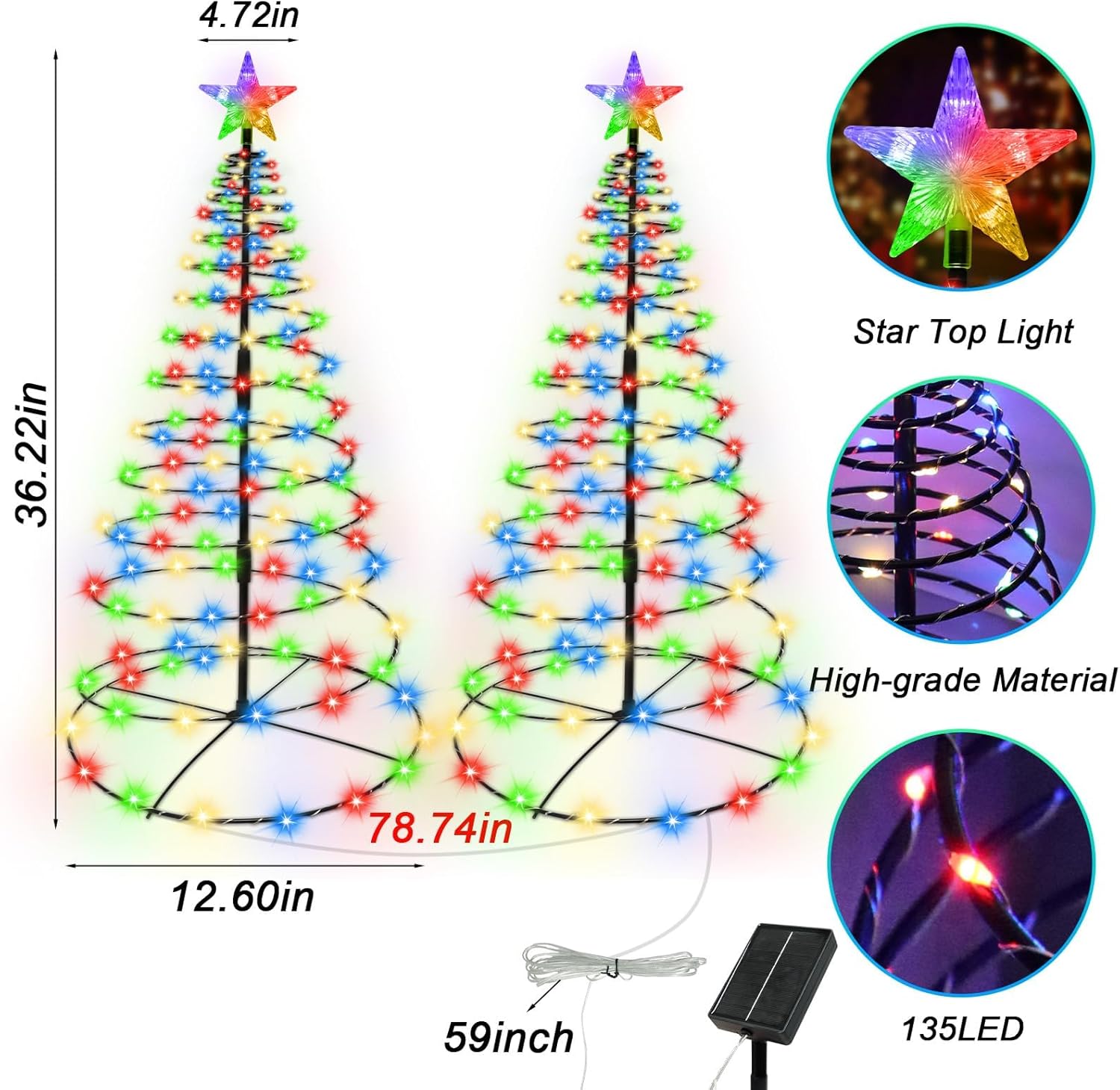 4 Pack Solar Spiral Christmas Tree Lights Outdoor, 32inch 270LEDs Christmas Pathway Light with 8 Modes, Auto On/Off, IP65 Waterproof, Timer & Memory Function for Yard Garden Christmas Decorations