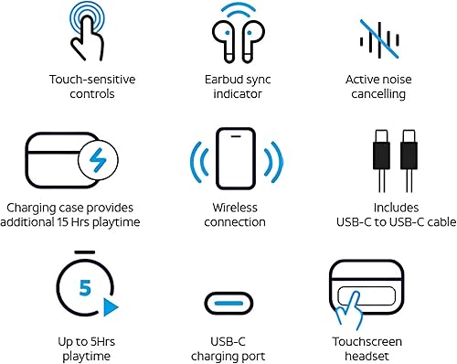 Miniatura 6 de AT&T Mellow Vue - Auriculares inalámbricos para Android y iPhone, pantalla LED, carga rápida USB-C, auriculares Bluetooth con micrófono, ajuste