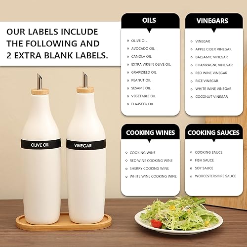 Miniatura 6 de HOMCDALY Dos botellas dispensadoras de aceite de oliva, juego de dispensador de aceite y vinagre de cerámica, botella dispensadora de aceite para