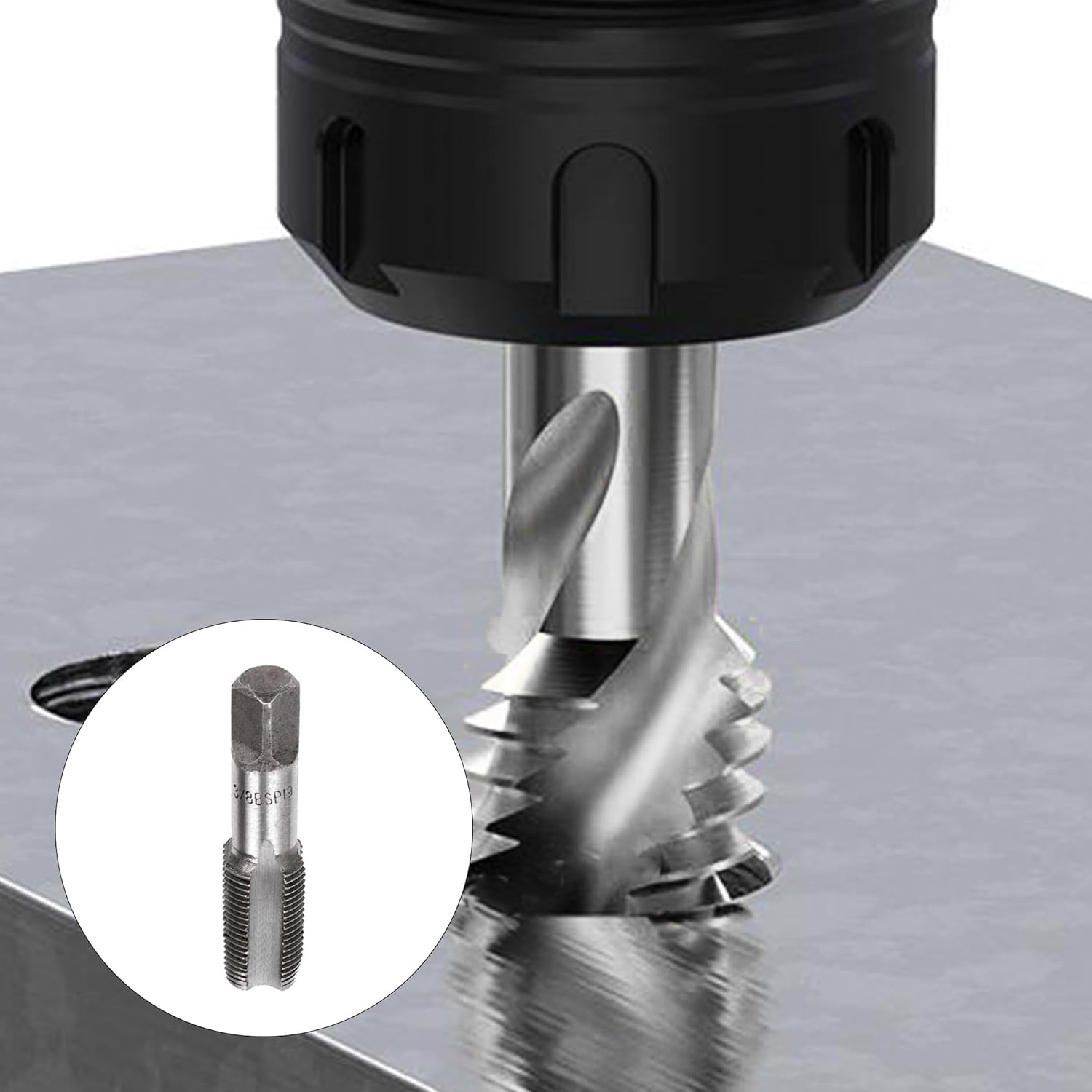 BQLZR Silver 4 Flute 3/8 BSP Bearing Steel Hand Tap Drill Bits Tool for Machinin