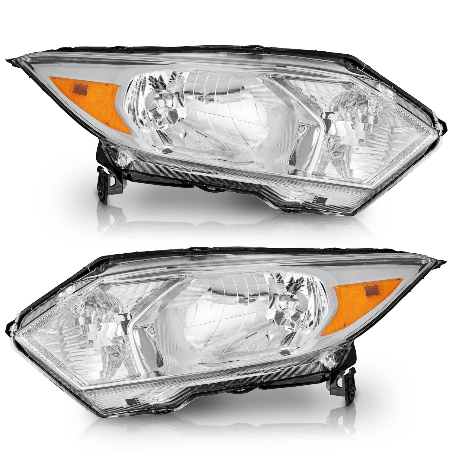 Headlights Pair for 2016-2018 Honda-hrv, Halogen Headlamp Replacement Compatible with 16 2017 18 HR-V Chrome Housing Amber Reflector Driver&Passenger Side