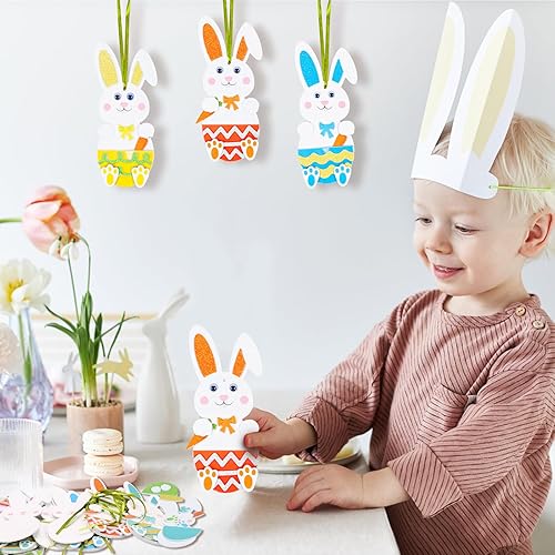 Miniatura 2 de Fennoral Paquete de 12 calcomanías de espuma de conejo de Pascua para niños, para hacer tu propio conejo de Pascua, manualidades, suministros de