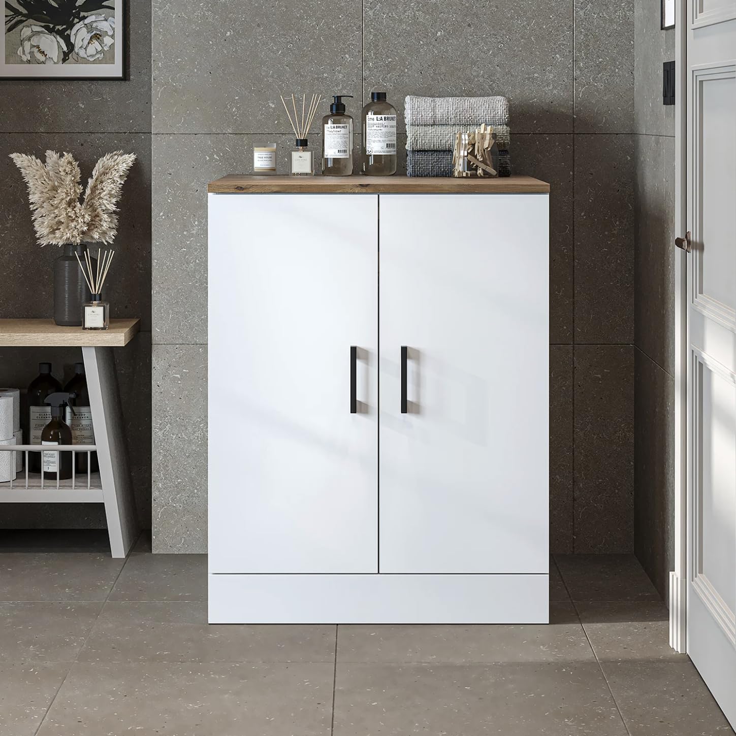 ROOMART, Badezimmer, Waschmaschinenschrank, Waschschrank, Waschmaschinenregal, Waschmaschinenüberbau - BHT: 70 x 180 x 69 cm (ohne Oberschrank, Weiß Eiche)