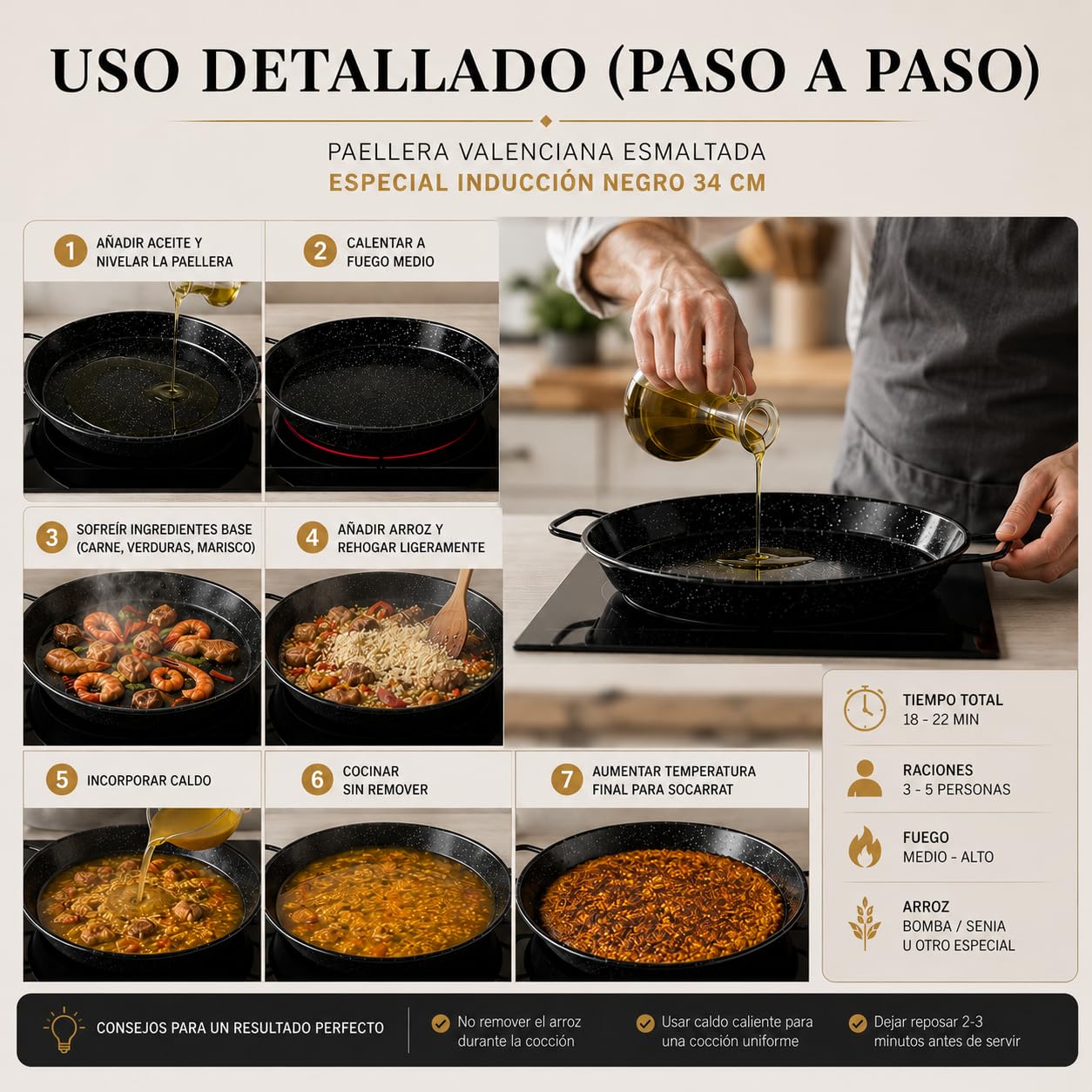 Garcima Poêle à paella pour 6 personnes, émaillée, 34 cm