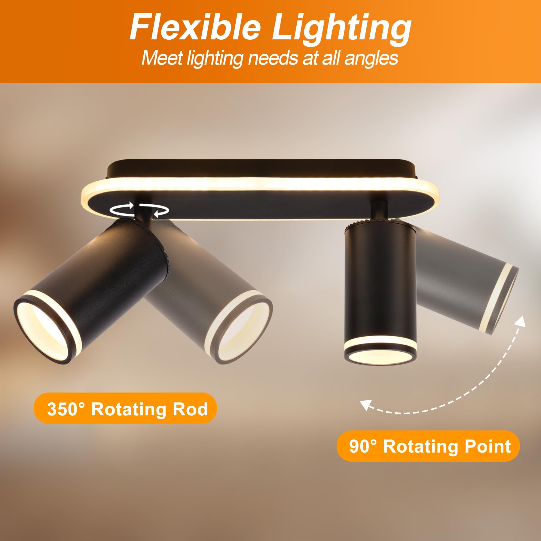 Spot Plafond GU10, Plafonnier 2 Spots Noir, Plafonnier Spot Orientable, comprend 2x 5W Ampoules GU10, Moderne Applique Plafond Interieur LED pour Cuisine, Salon, Blanc Chaud 3000K