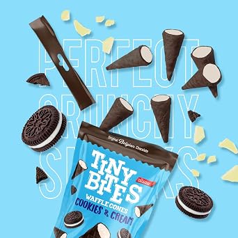 Tiny Bites Crispy Mini Waffle Cones - Premium Belgian Chocolate Treats, 4.24 oz Bag (Pack of 2) - Cookies & Cream