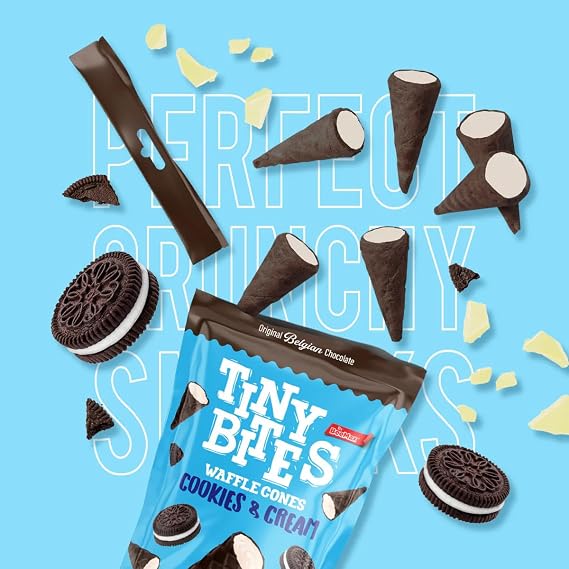 Tiny Bites Crispy Mini Waffle Cones - Premium Belgian Chocolate Treats, 4.24 oz Bag (Pack of 2) - Cookies & Cream