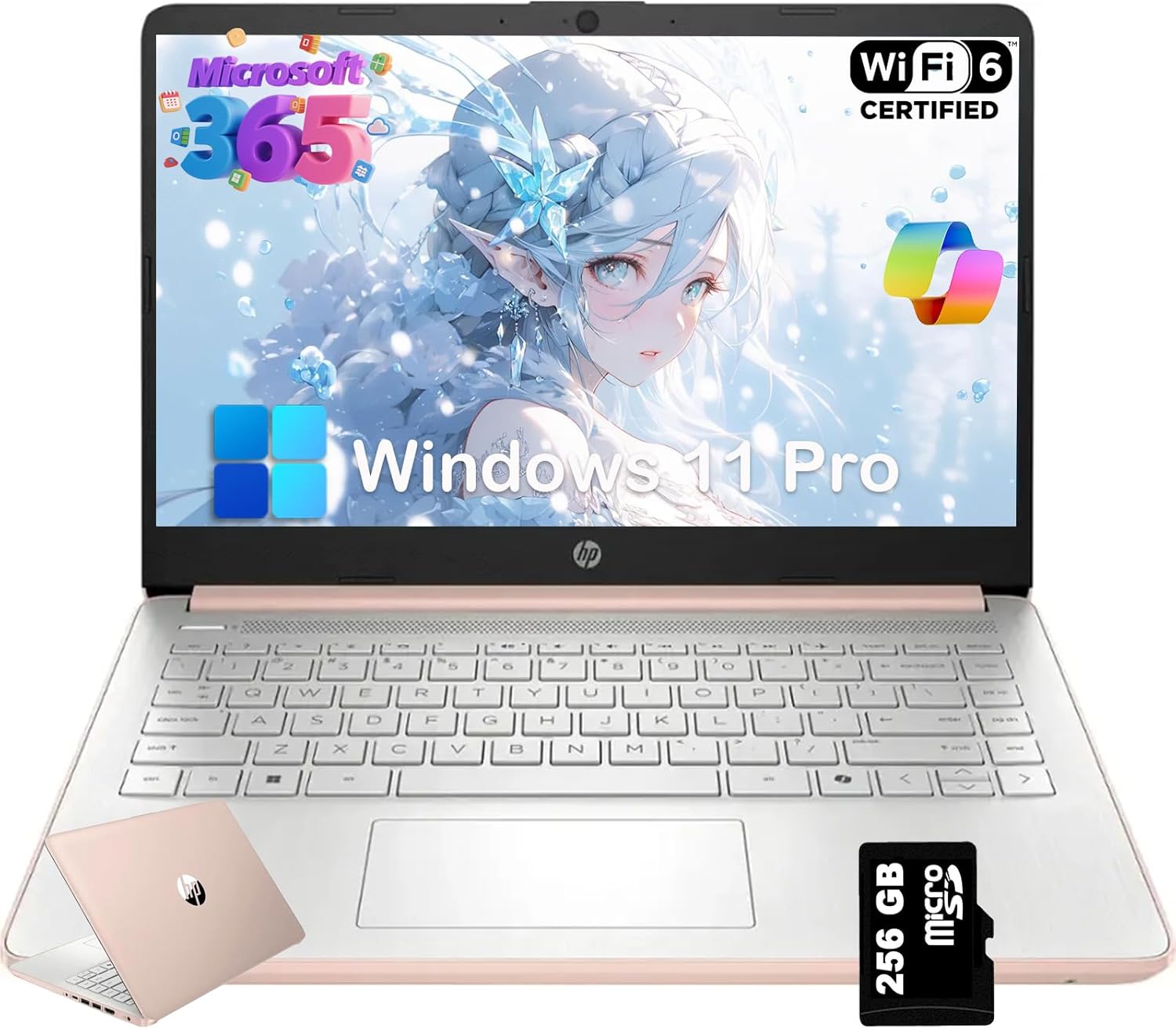 HP 2025 New 14 Laptop for Student & Business - AI-Powered 1-Y Office 365, Intel Quad-Core CPU, Ultra-Light, 16GB RAM, 384GB Storage (128GB UFS+256GB SD Card), 14 inch LED, Win 11 Pro, Honey Lavender