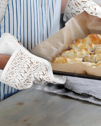 Miniatura 6 de Juego de 4 agarraderas de trigo otoñal para cocina, antideslizantes y aislantes de calor, juego de agarraderas de tela de toalla con bolsillo,