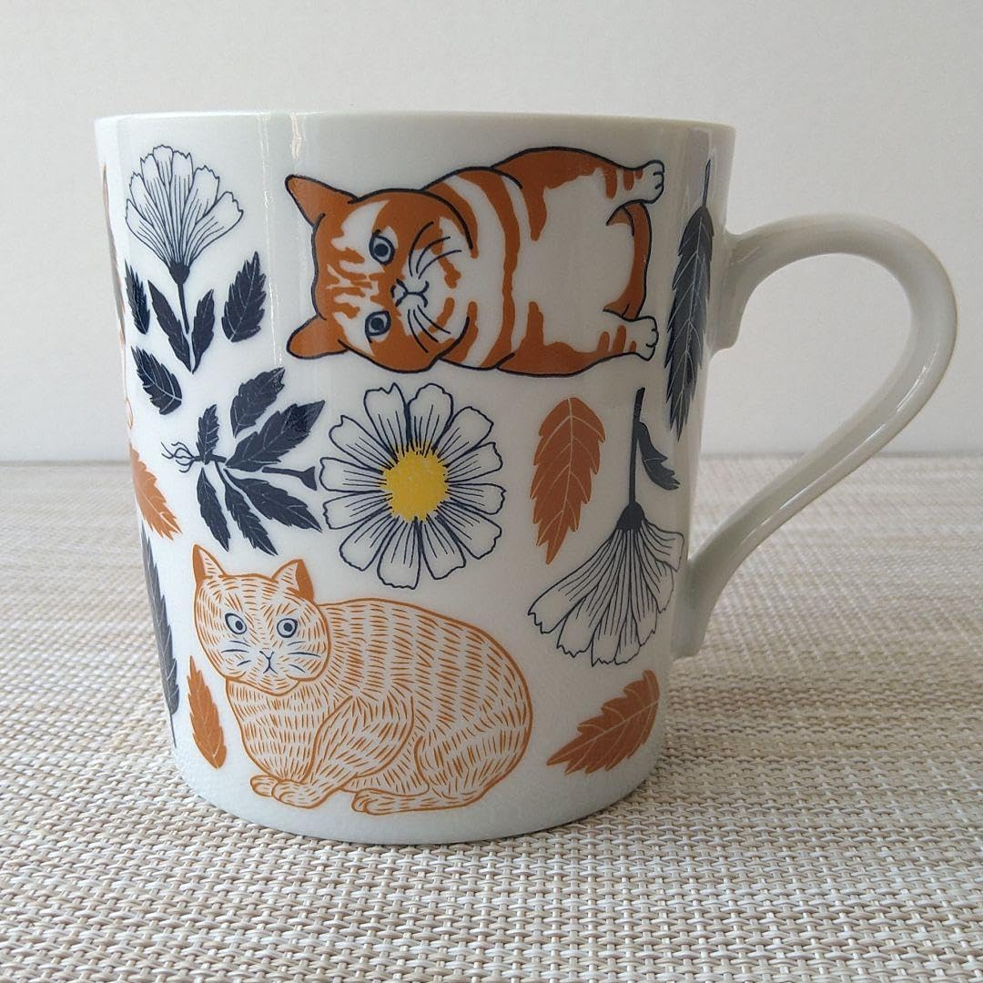 美濃焼 ボタニカルと猫 黒猫と花 マグカップ２客セット