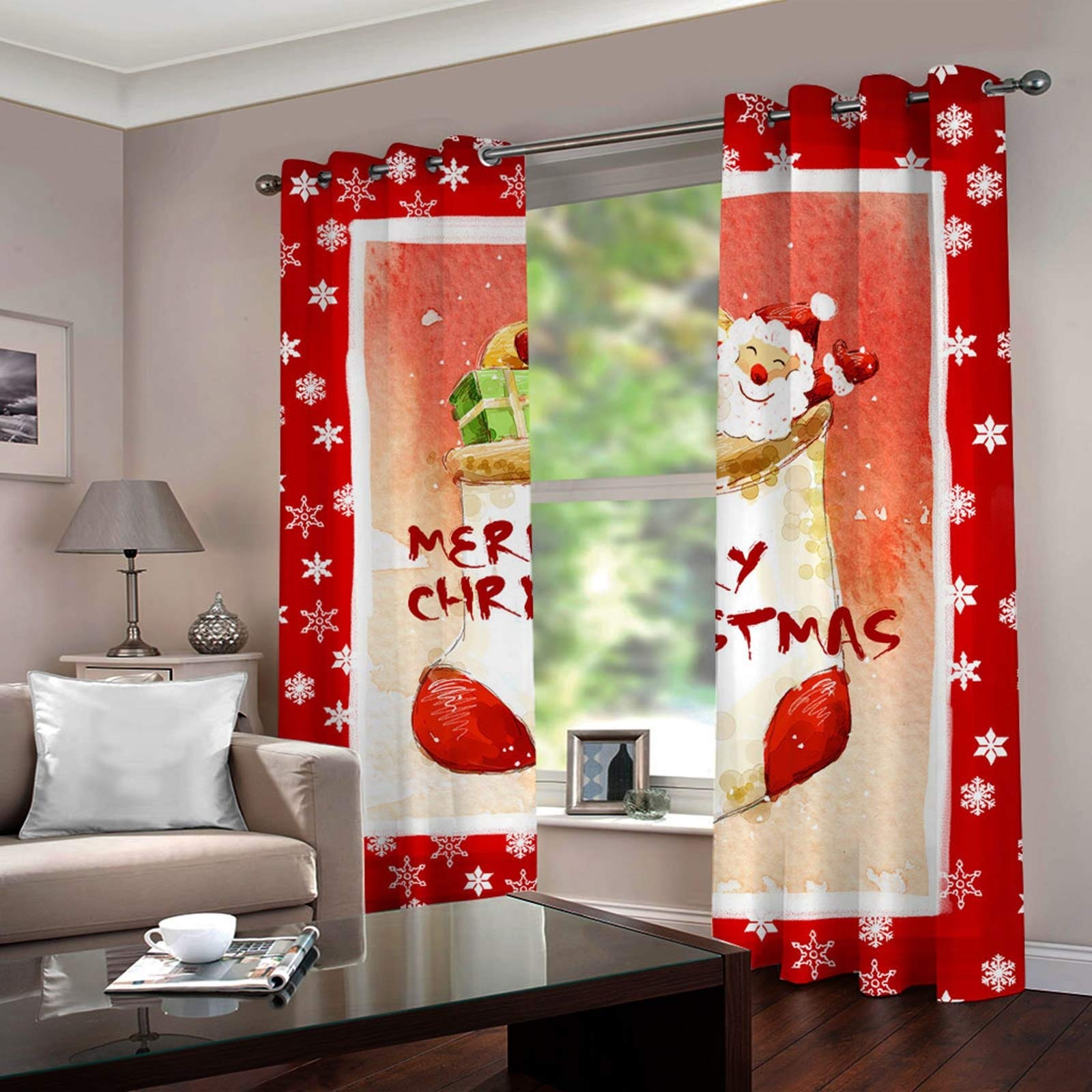 Rideaux Thermiques Flocon De Neige - 117x137cm - Rouge Et Blanc - Isolants Et Opaques