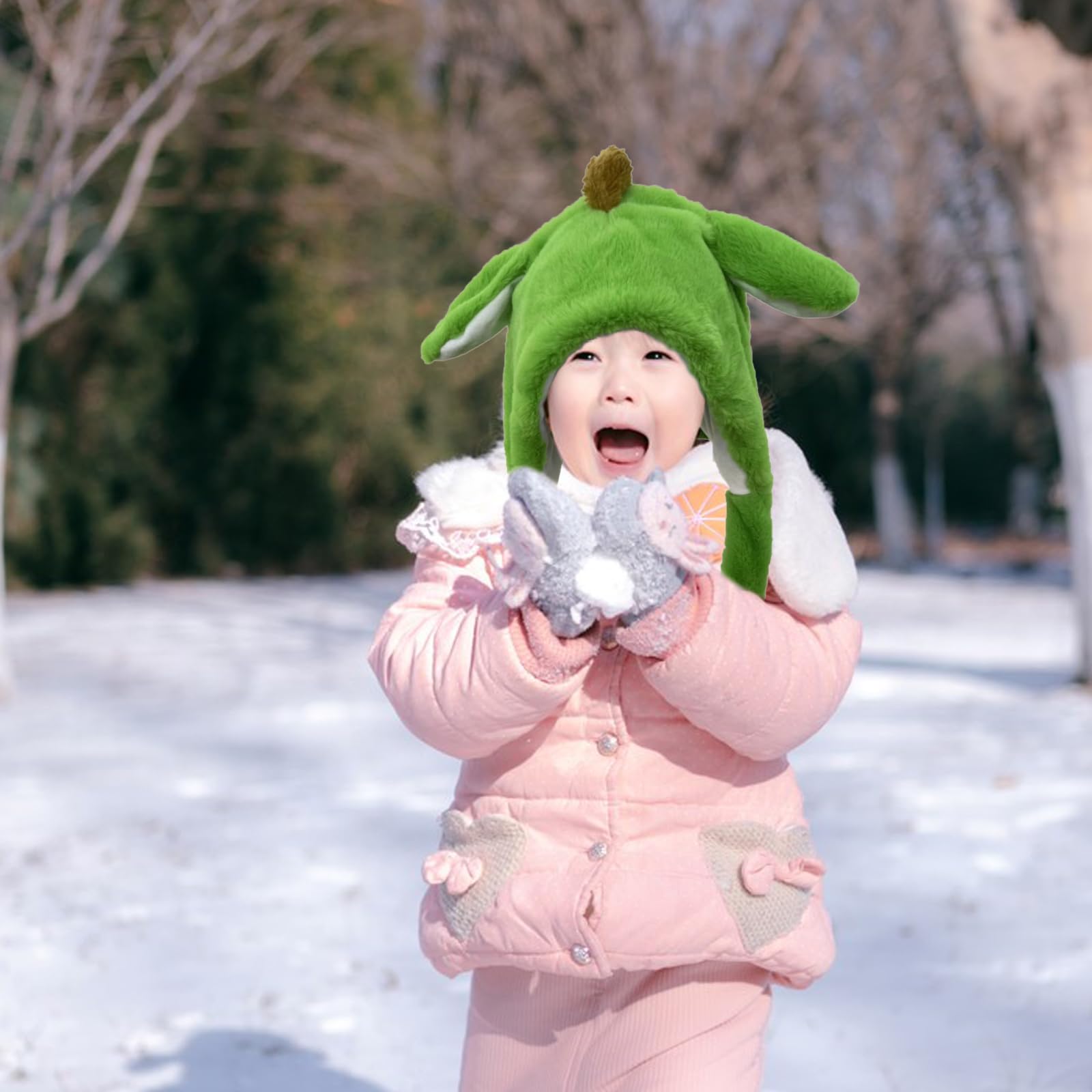 HSYWSH Dinosaur Hat with Moving Ears Animal Hat Ear Moving Jumping H-at Kids Plush H-at with Mo-ving E-ars Warm Winter for Kids Adults Festival Cosplay Costume Gift (green) - Image 4