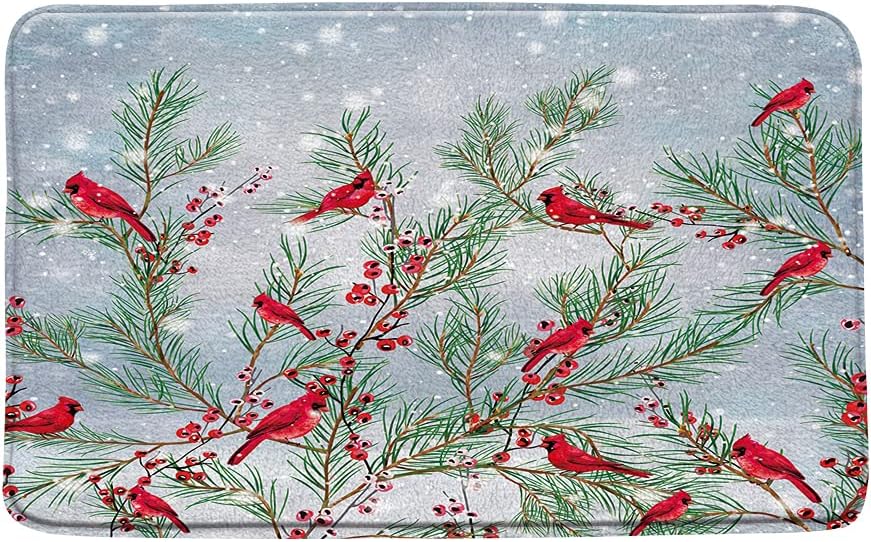 Sunhe 3 Piece Christmas Bath Mat Sets The Nutcracker Red Xmas Ball Birds Berry Pine Branch Snowy Winter Holiday Merry Christmas Bathroom Rug, Toilet Seat Cover, U-Shaped Floor Mat