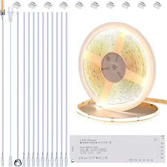 BENLUN 12V COB LED Strip Onderkastverlichting Keuken 10M, Snijdbaar 4000K Natuurlijk Wit 8W/M CRI 93 Ledstrip Zelfklevend met Dimmer en Voeding voor Kasten, Armoire, Akoestische Panelen