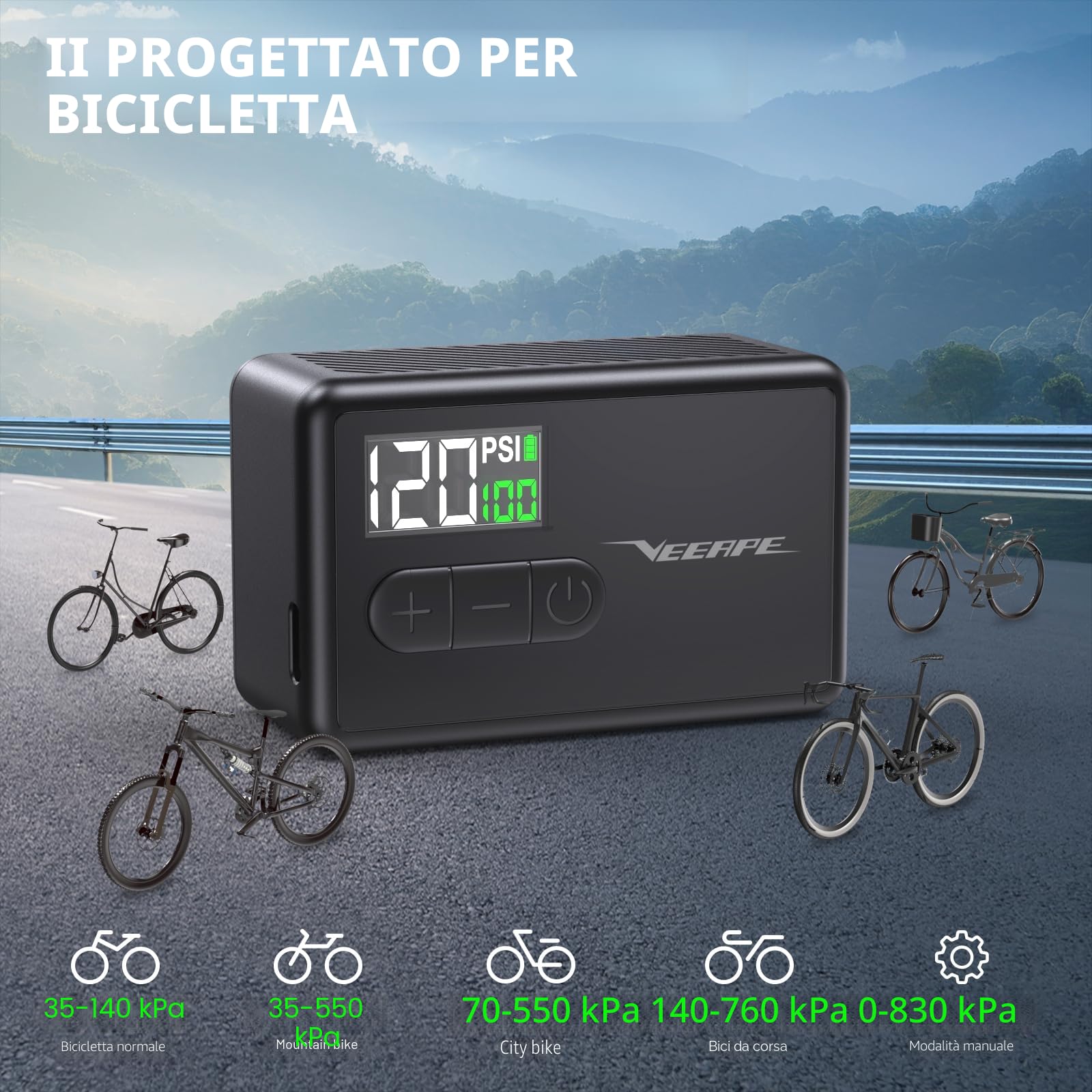Tiny Pump Mini Pompa per Bicicletta, 120 PSI Pompa per Bicicletta Portatile con Valvola Presta e Schrader per Bici da Strada, Mountain Bike, City Bike