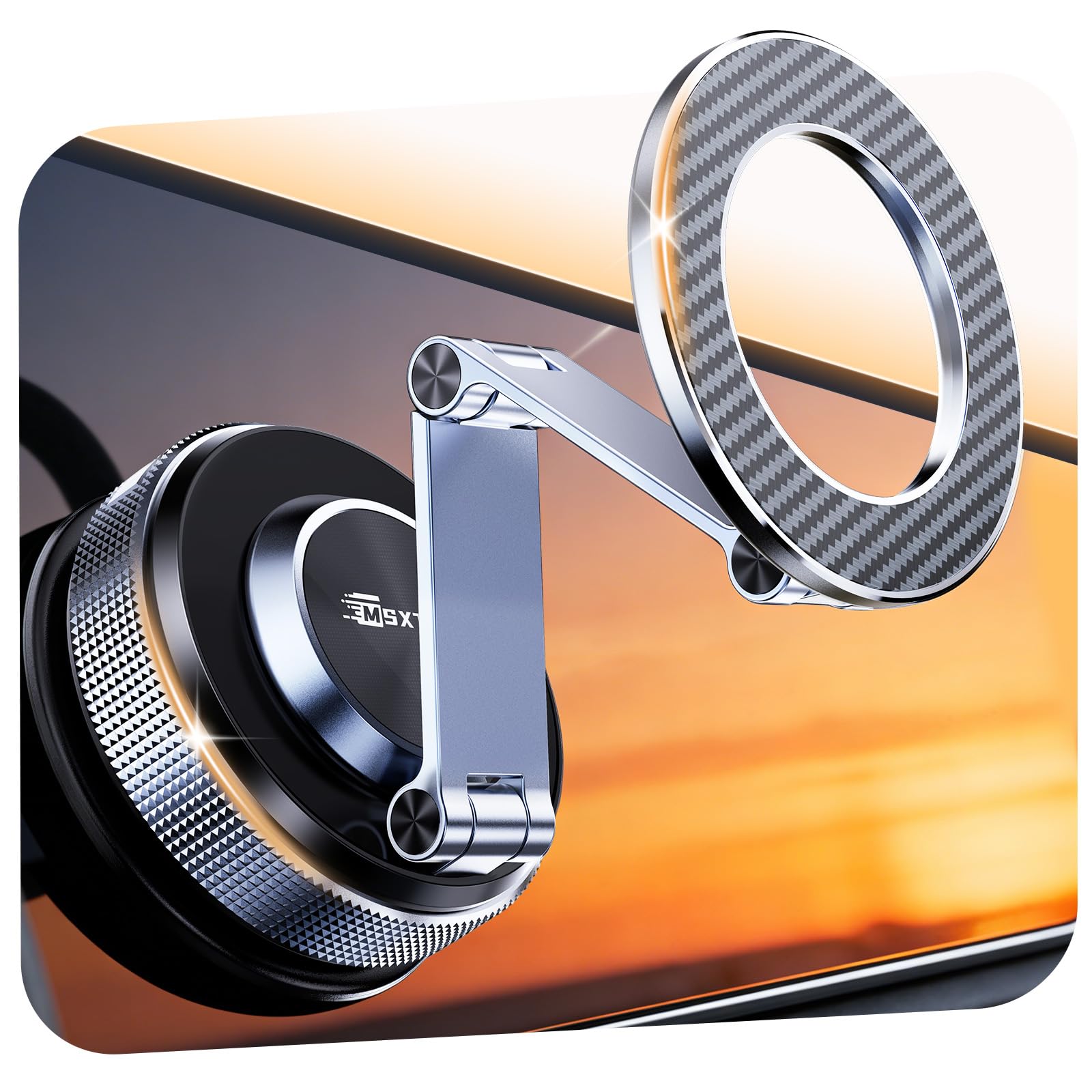 MSXTTLY Vmag-S3 2025 Uchwyt Magnetyczno-Wakuowy, Mocna Przyssawka, Obrót 360°, Kompatybilny z iPhone 17–12 i Android, Czarny