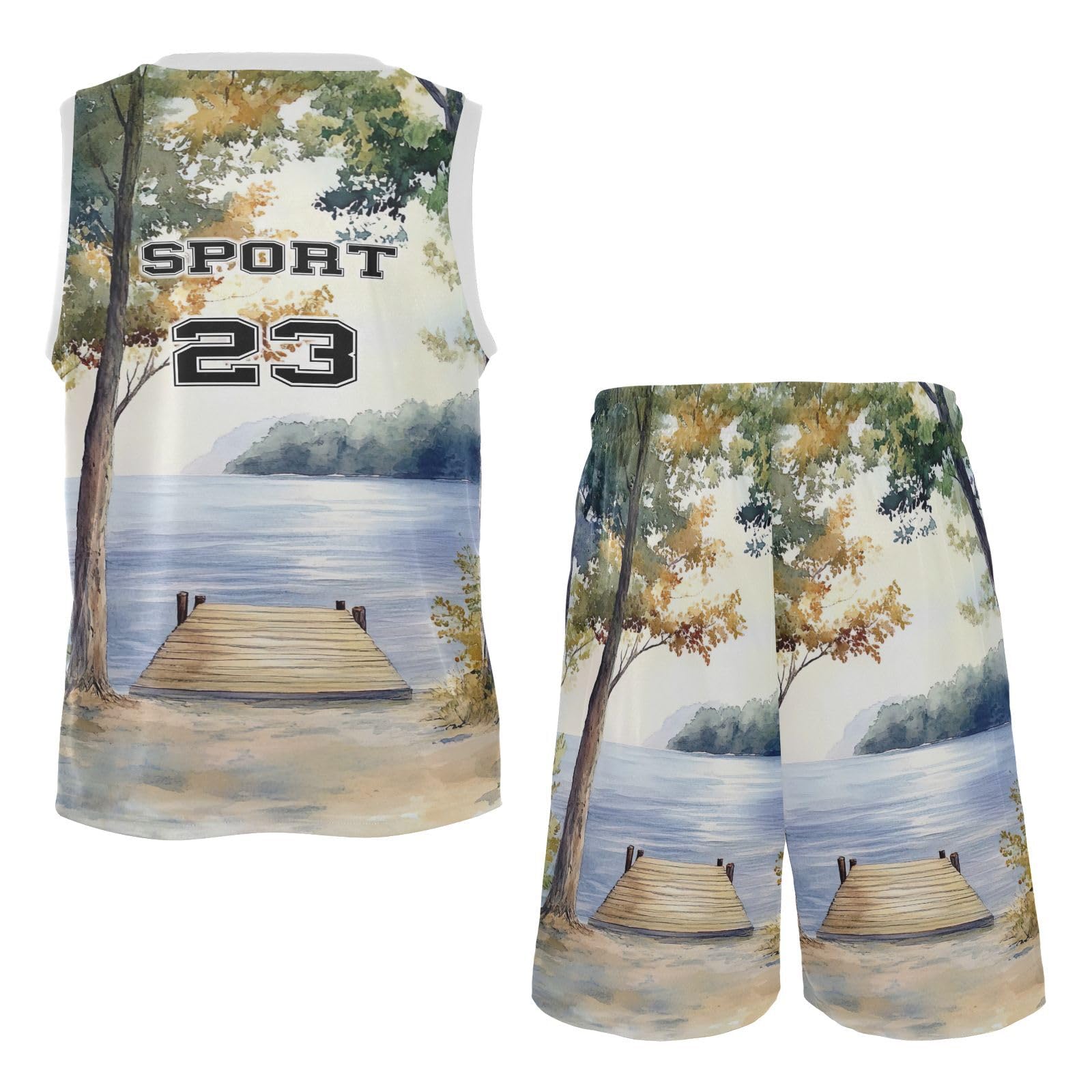 FLildon Forest Lake Landscape Boys Basketball Jersey Set Tank Top Shorts Tracksuit Sport Training Suit for Kids, S