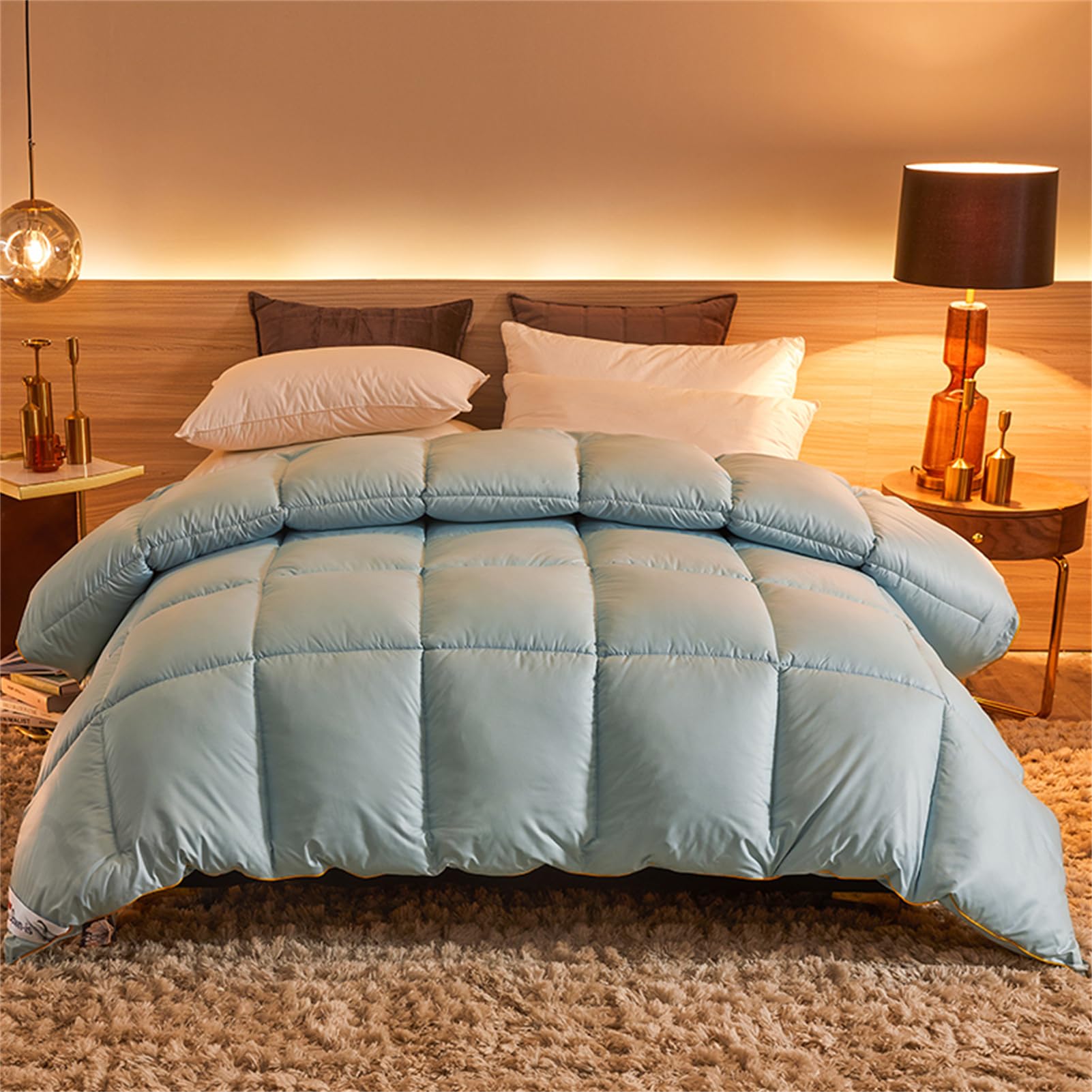 Trapunta Invernale, Piumone Invernale Matrimoniale in Piuma d’Oca 780 gr/mq, Piumone Matrimoniale 4 Stagioni, Piumino Caldo per la Casa e l'hotel (Grigio Blu,220x240cm(3.5kg))
