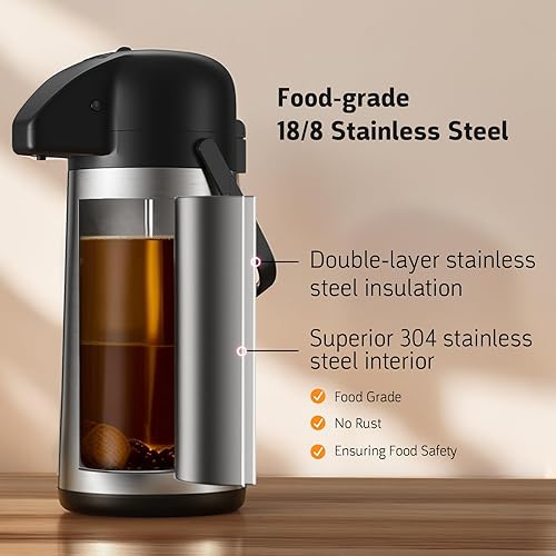 Miniatura 3 de Airpot - Jarra de café para mantener el calor, dispensador de café grande de 85 onzas2.5 litros con bomba, urna térmica de acero inoxidable para