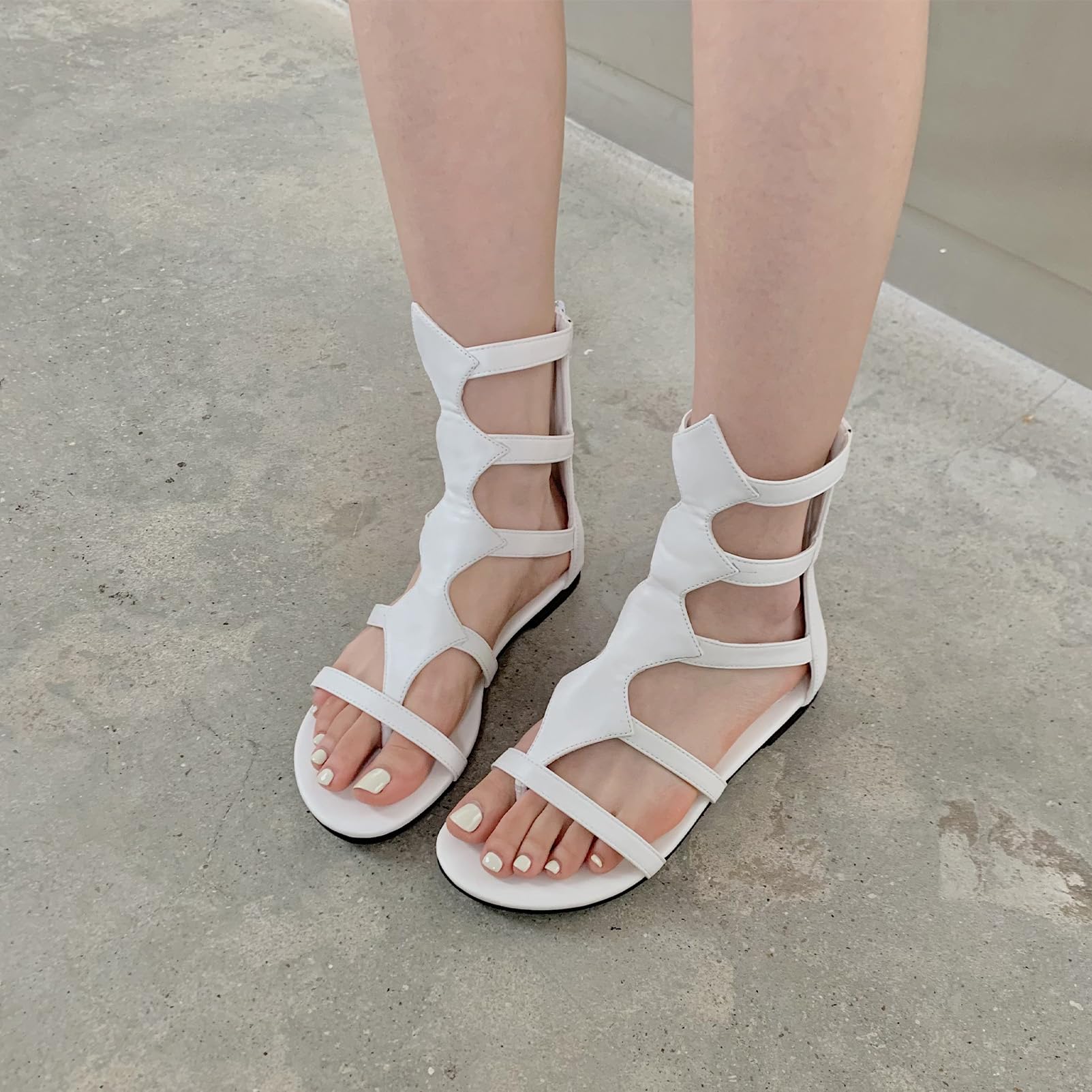 Mujer Puntera Abierta Sandalias de Dedo Sandalias Romanas de Tiras Botines con Cremallera