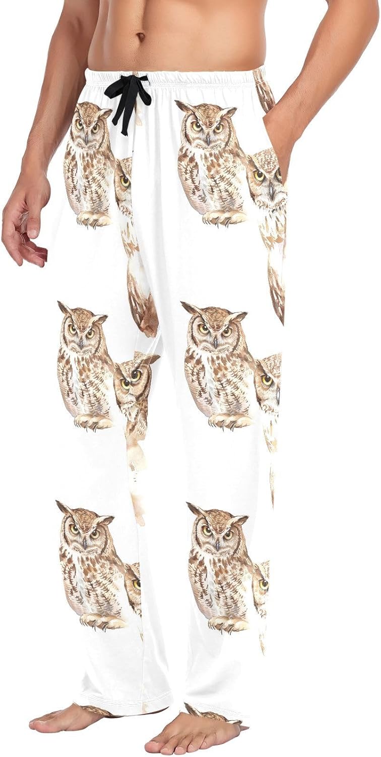 ALAZA Owl Prints Animal Men's Pajama Pants Men Cotton Pajama Bottoms with Pockets, S