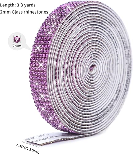 Miniatura 63 de Tiras de diamantes de imitación autoadhesivas de 6.6 yardas, adhesivo de diamantes de imitación de cristal con diamantes de imitación de 0.079