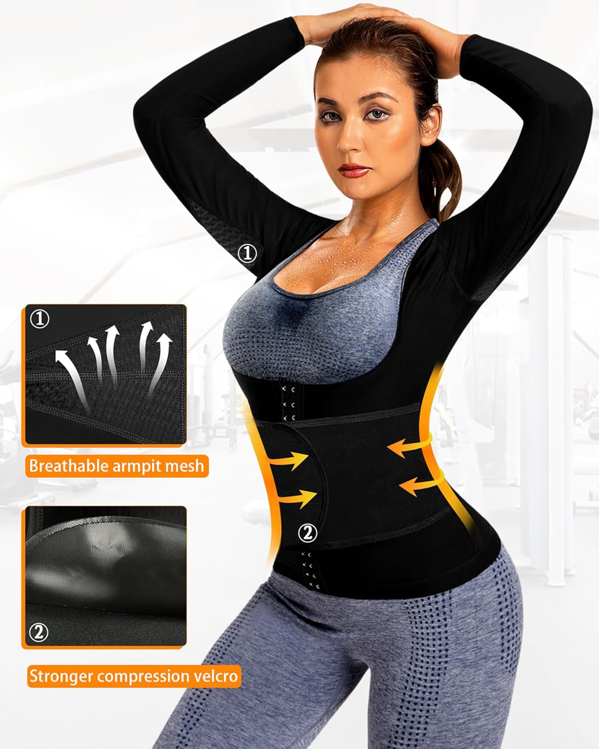 Sauna Suit for Women Slimming Shirt Sweat Vest Heat Trapping Tank Top Workout Shaperwear,Adjust Belt,Breathable Armpit - Image 3