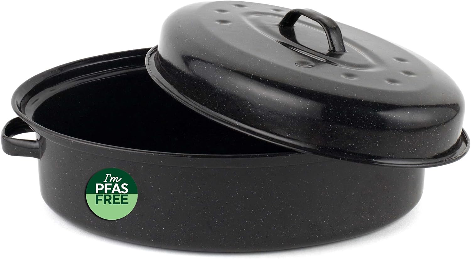 Salter BW12810EU7 Self-Basting Roaster – 36cm Vitreous Enamel Coated Steel Roasting Tin with Lid, Oval Dish, PFAS-Free, Dishwasher Safe, Oven Safe to 230°C, Easy Clean, Roast Meat/Vegetables, Black