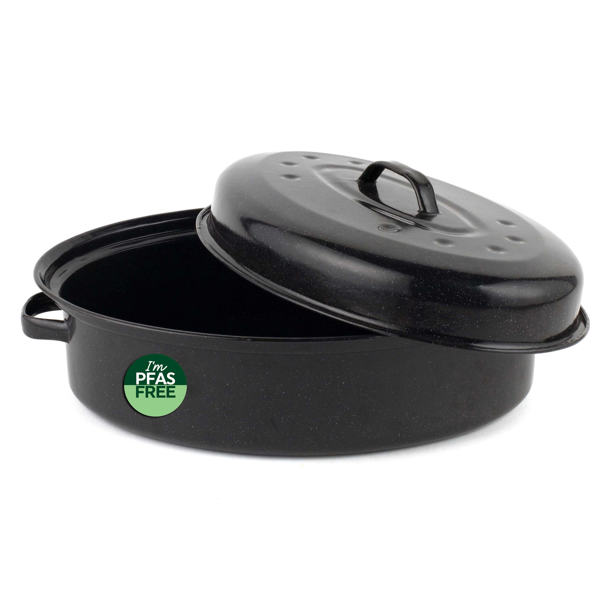Salter Black Bw12810eu7 Self-Basting Roaster – 36Cm Vitreous Enamel Coated Steel Roasting Tin With Lid, Oval Dish, Pfas-Free, Dishwasher Safe, Oven Safe To 230°C, Easy Clean, Roast Meat/Vegetables,