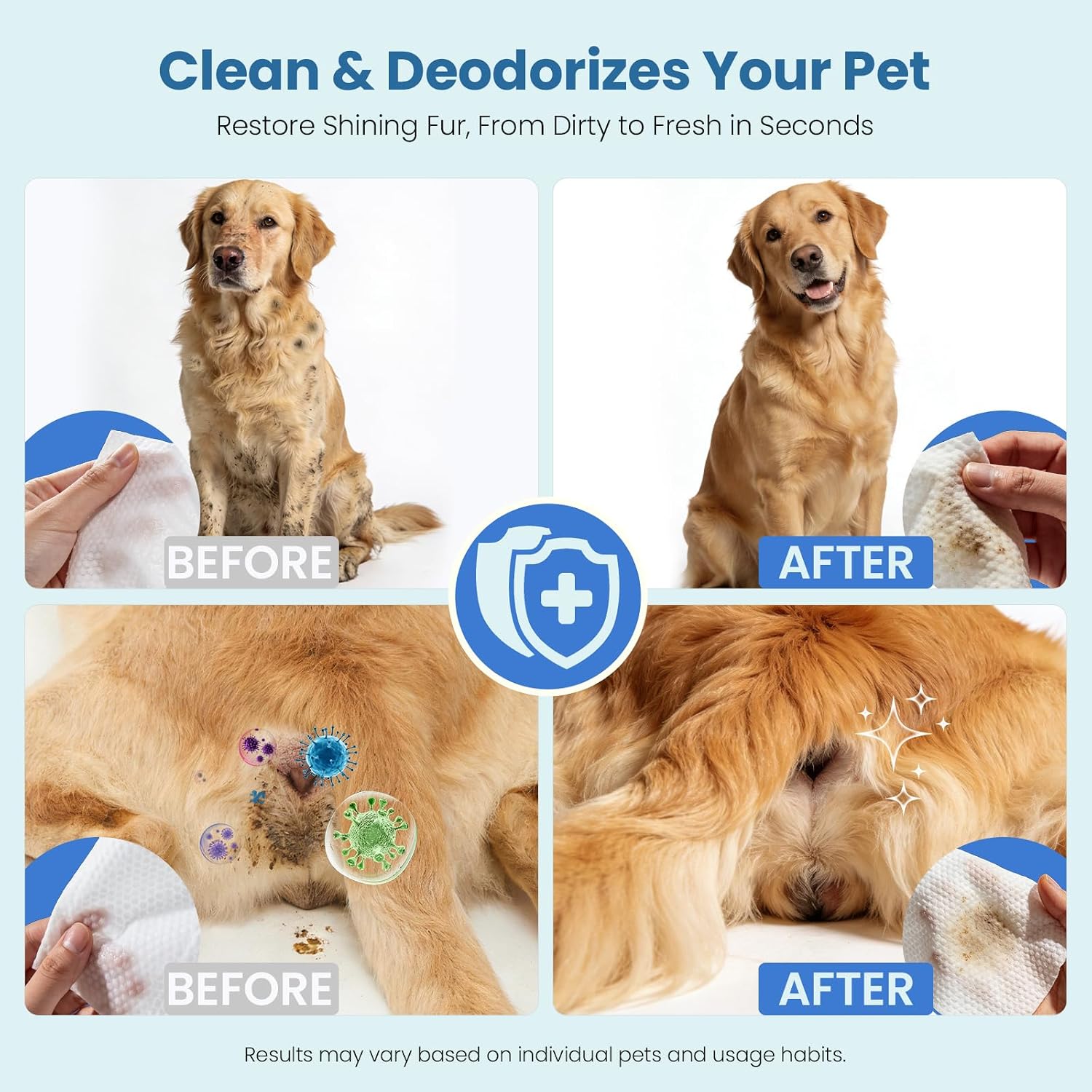 Pet Wipes for Dogs & Cats, Extra Moist & Thick Grooming Puppy Wipes with 100 Fresh Counts, Aloe Vera/Nature image 3
