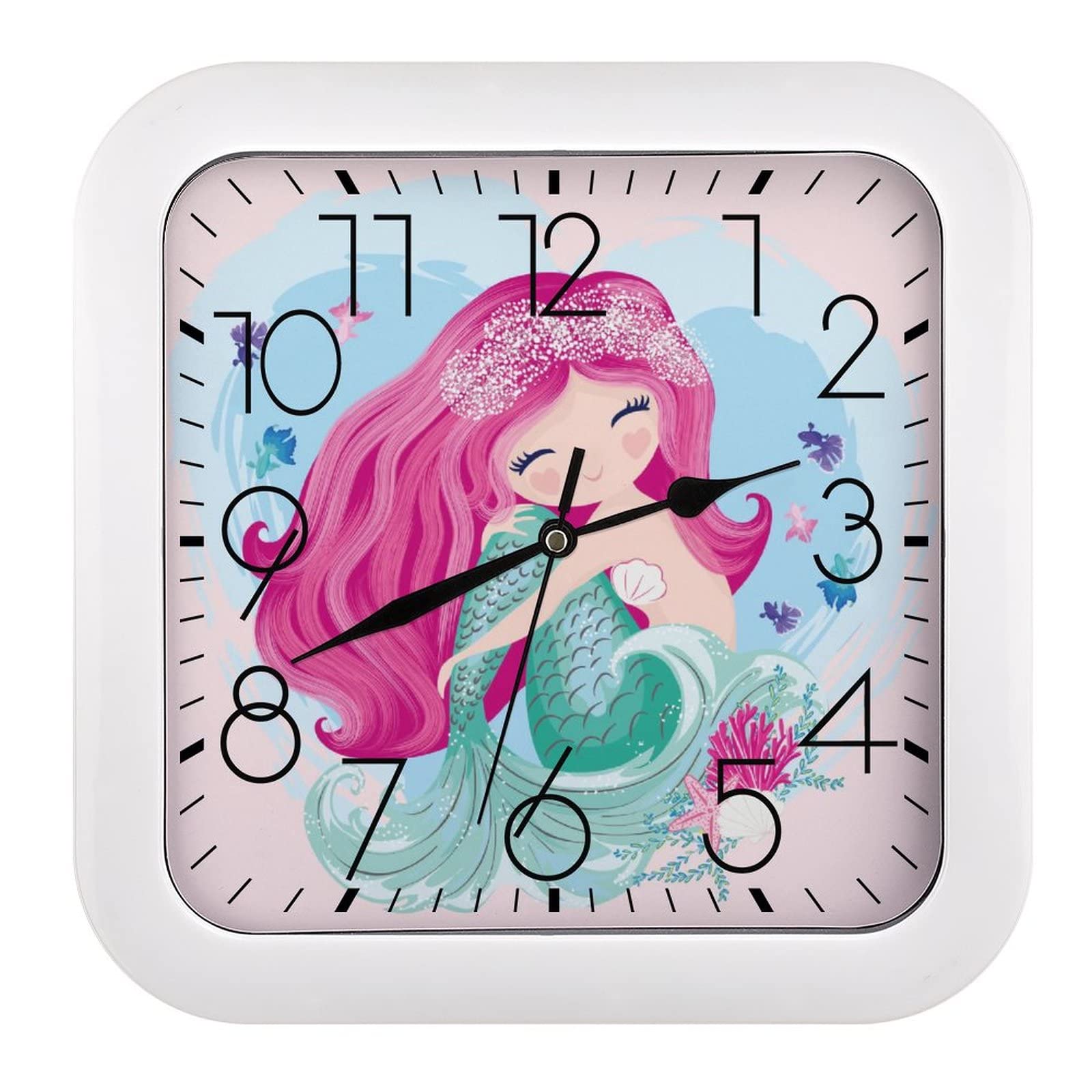 Pendule Murale Silencieuse Sirène Rose avec Mouvement Continu Fluide