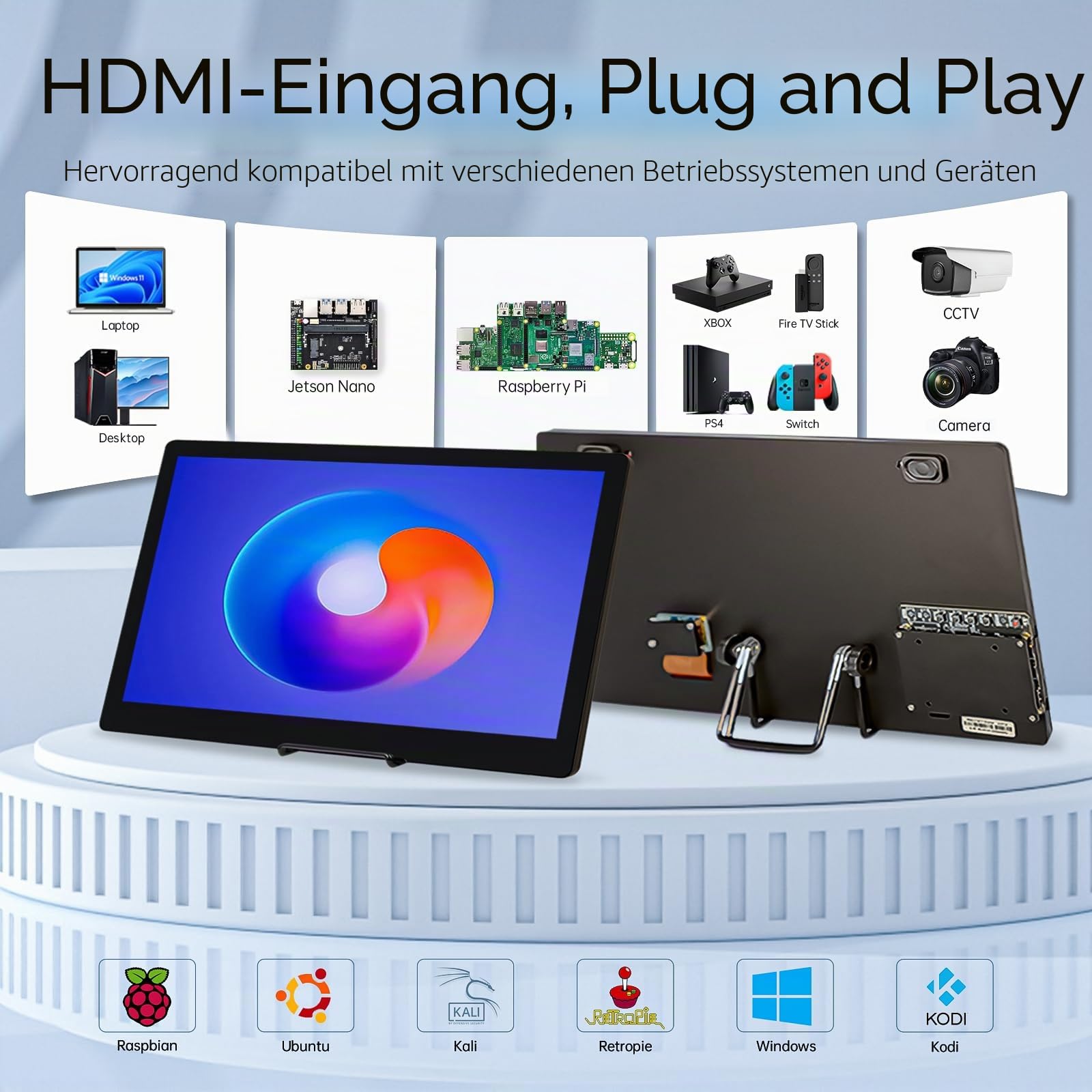 HAMTYSAN 15,6 Zoll Raspberry Pi Bildschirm FHD 1920x1080 Touchscreen Monitor IPS Sekundäranzeige mit Dual-Lautsprechern für Raspberry Pi 5/4/3/2/ Win11/10/8/7 Jetson Nano