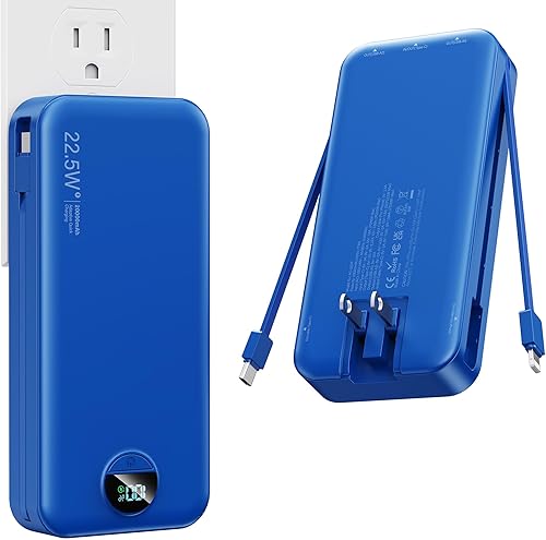 Miniatura 18 de Cargador Portátil de Carga Súper Rápida de 22.5W con Enchufe de Pared, Banco de Energía USB-C de 12000mAh con 2 Cables Integrados, Cargador de