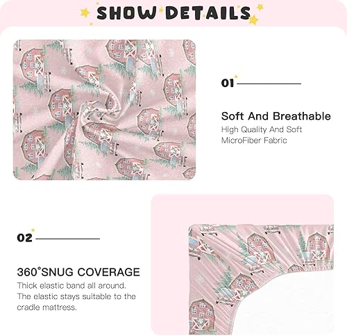 Miniatura 4 de Christmas Pattern Pink Crib Sheets - Stretchy Fitted Crib Sheets for Boys Girls, Unisex Cozy Baby Crib Sheet 27 x 39 x 5 Inches