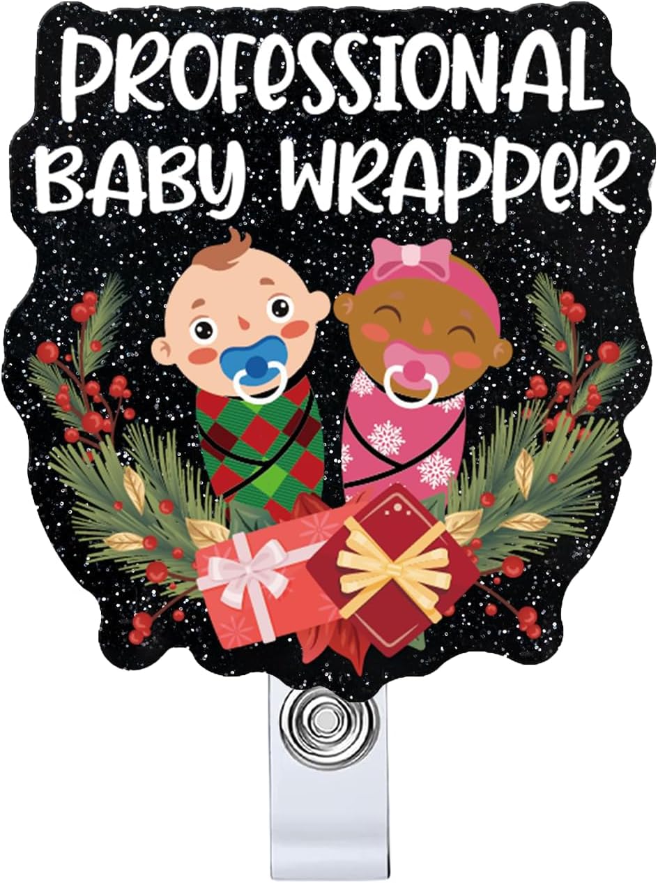 Professional Baby Wrapper Retractable Badge Reel, L&D ID Clip Name Tag Card Gift for Nurses Doctor Labor Delivery Badge Alligator Clip