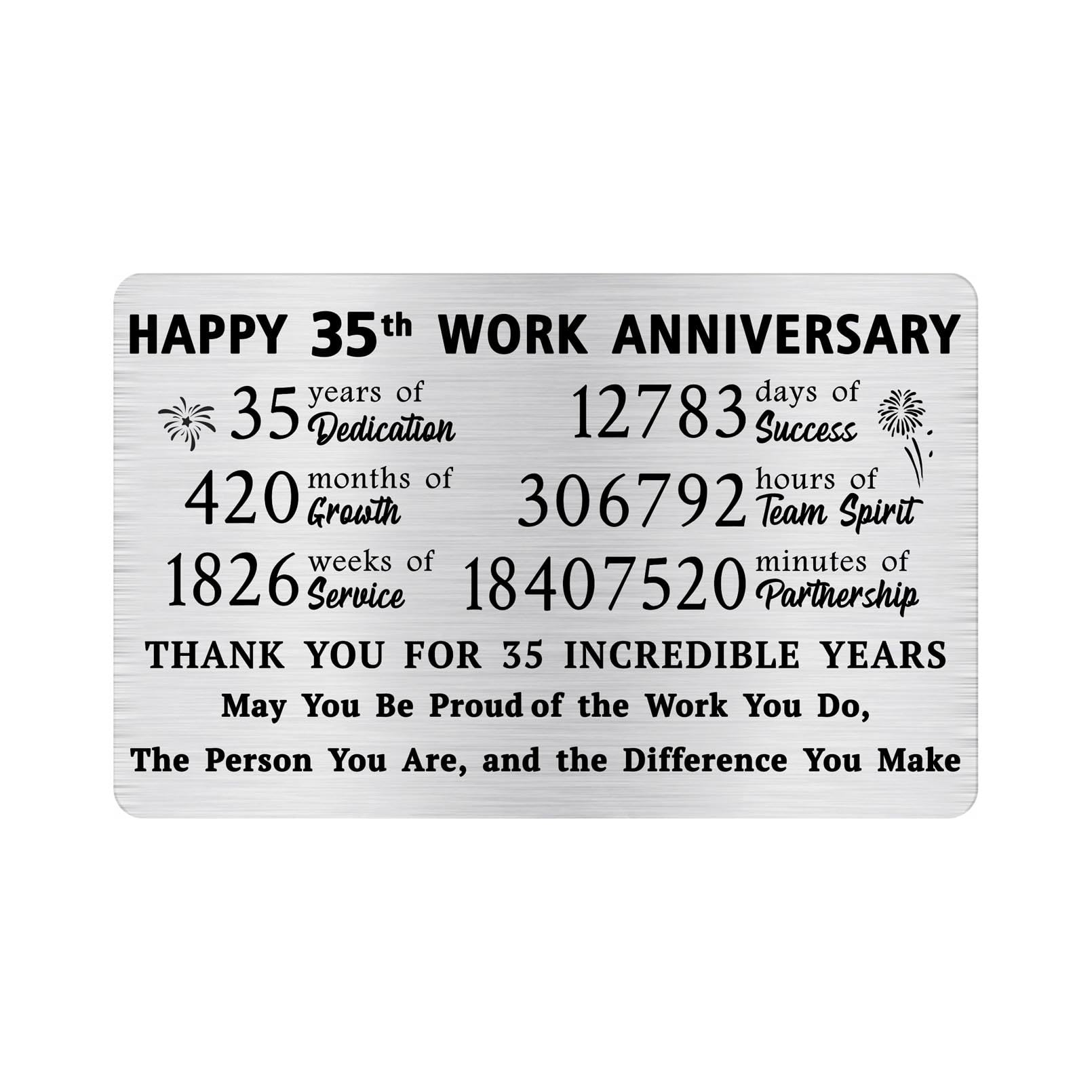 Alotozo 35 Year Work Service Wallet Card - 35 Years of Service Appreciation Gift for Men & Women - Happy 35th Work Anniversary Card for Employee/Coworker