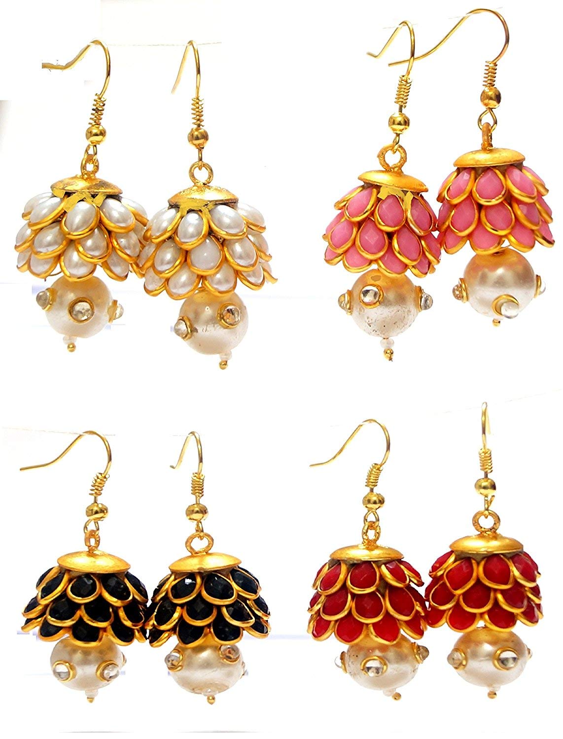 PANAASHE-RAJASTHANI black white pink orange pachi jhumki 4 pair combo earring (B08FDXS28J) Amazon Price History, Amazon Price Tracker