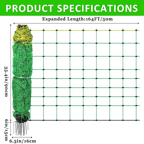Miniatura 6 de Red eléctrica para cercas de ganado con liberación para ovejas, cabras, cerdos, malla eléctrica de 35 pulgadas de alto x 164 pies de largo utilizada